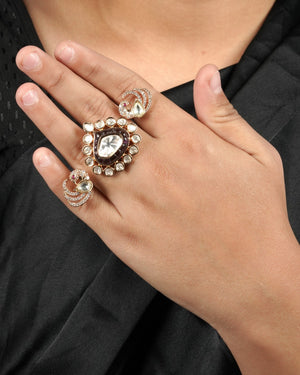 Heritage-Look Polki Moissanite Ring with textural richness and heritage-inspired sparkle