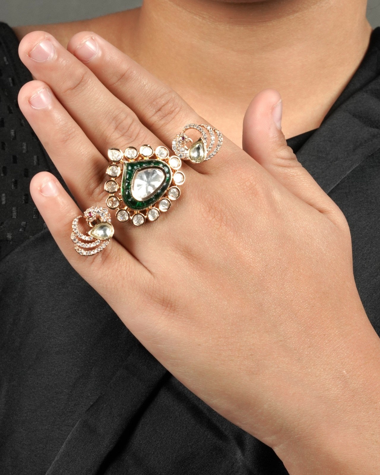 Heritage-Look Polki Moissanite Ring with textural richness and heritage-inspired sparkle