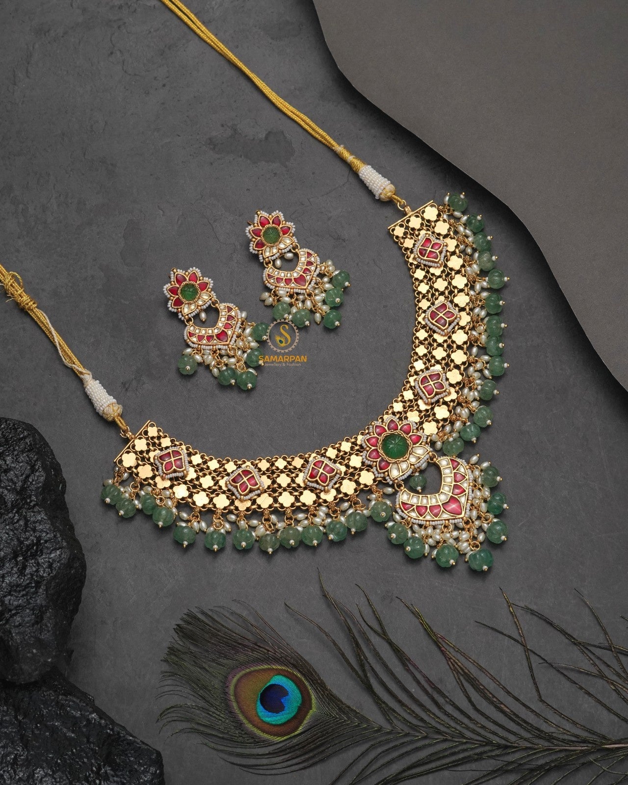 Elegant Golden Heritage necklace set for festive wear, weddings and Indian outfits