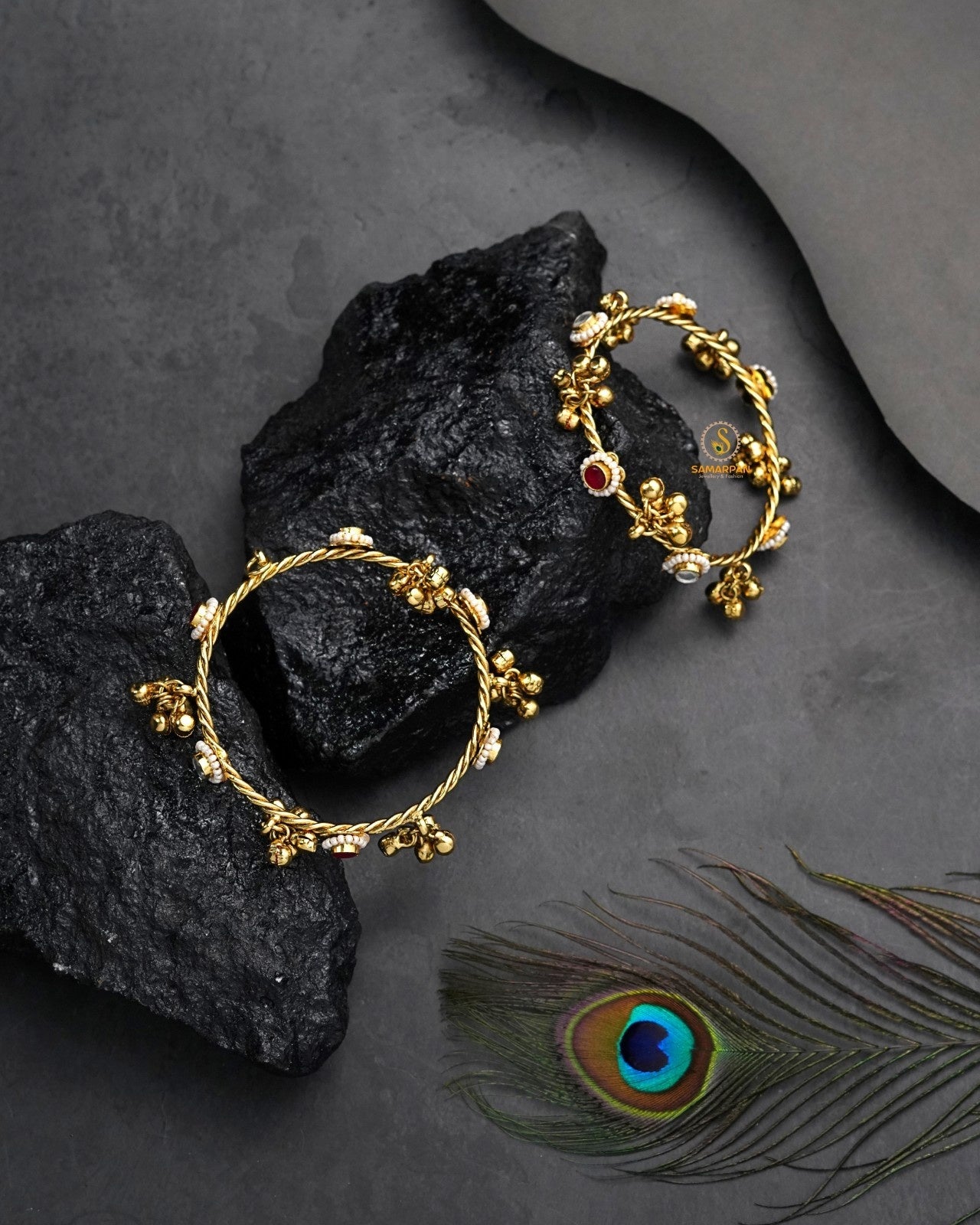 Traditional antique bangles and kundan kangan set in gold tone for festive and wedding occasions