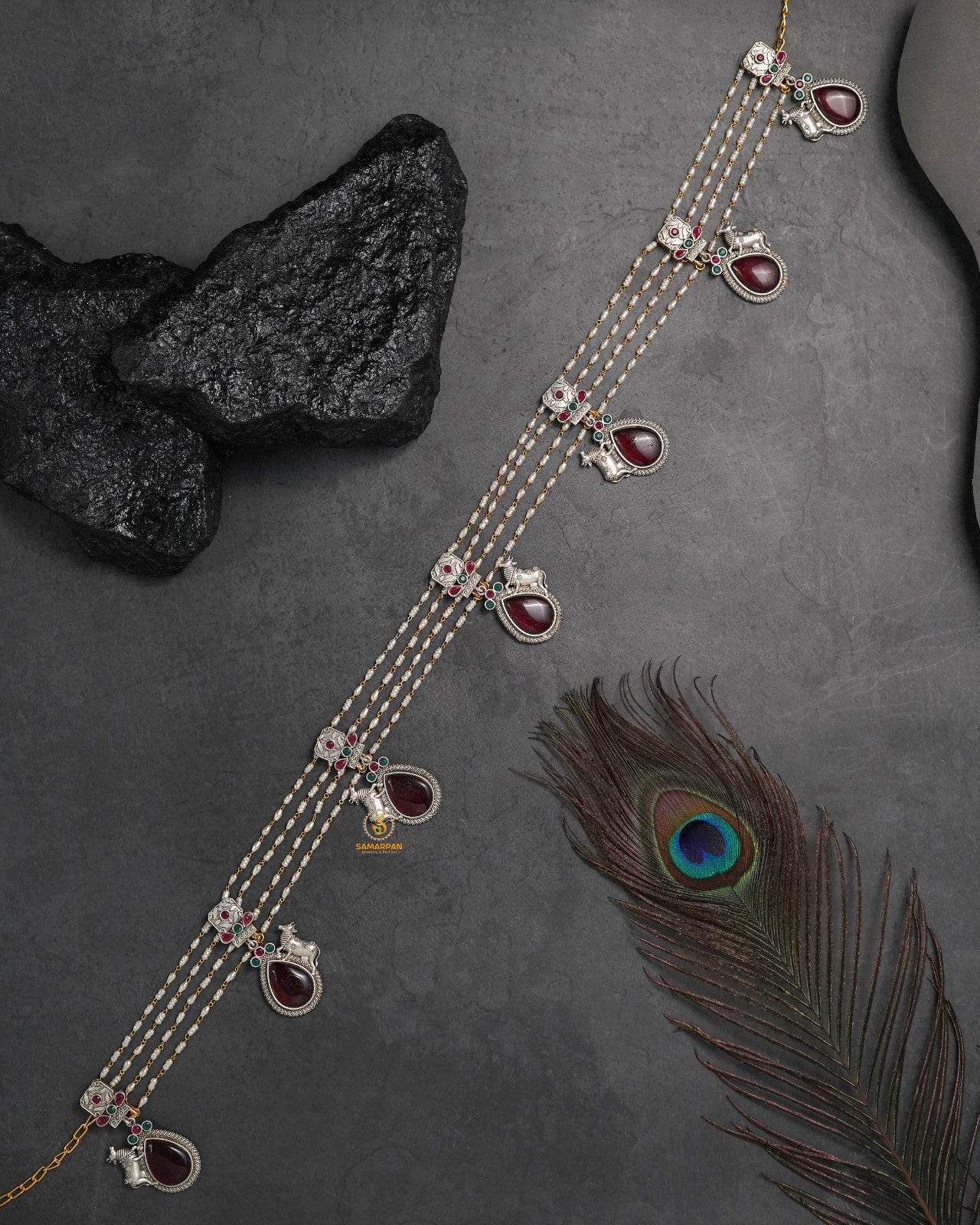 ruby color traditional kandora jewellery, ethnic kandora design
