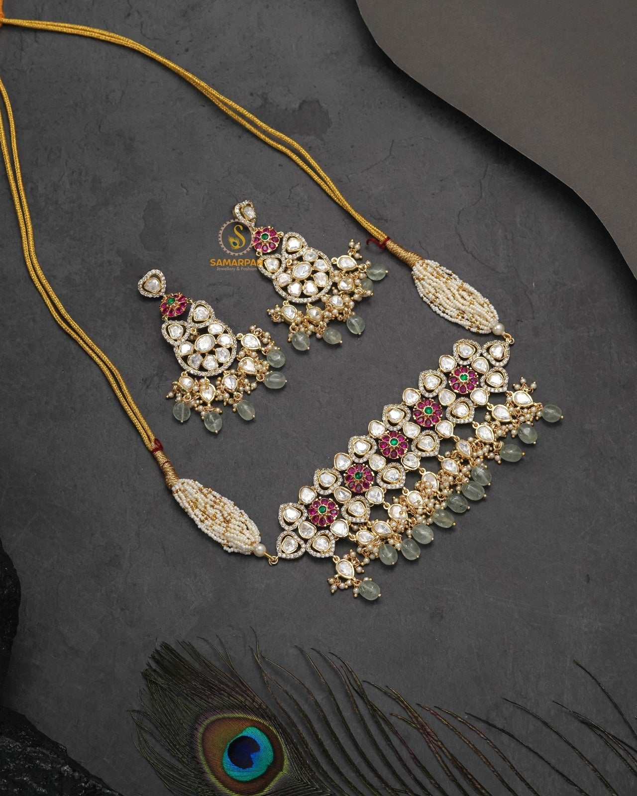 Ethnic Polki Moissanite necklace set for traditional Indian outfits for wedding guest styling