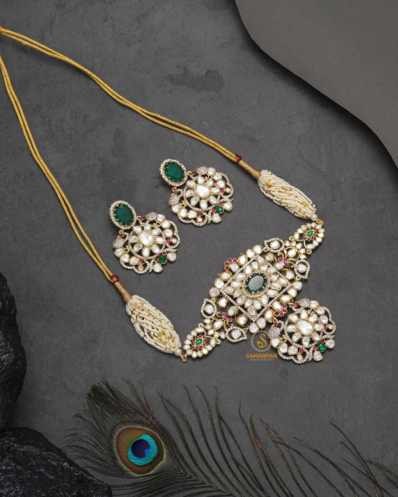 Premium Polki Moissanite jewellery set for bridal-style ethnic wear