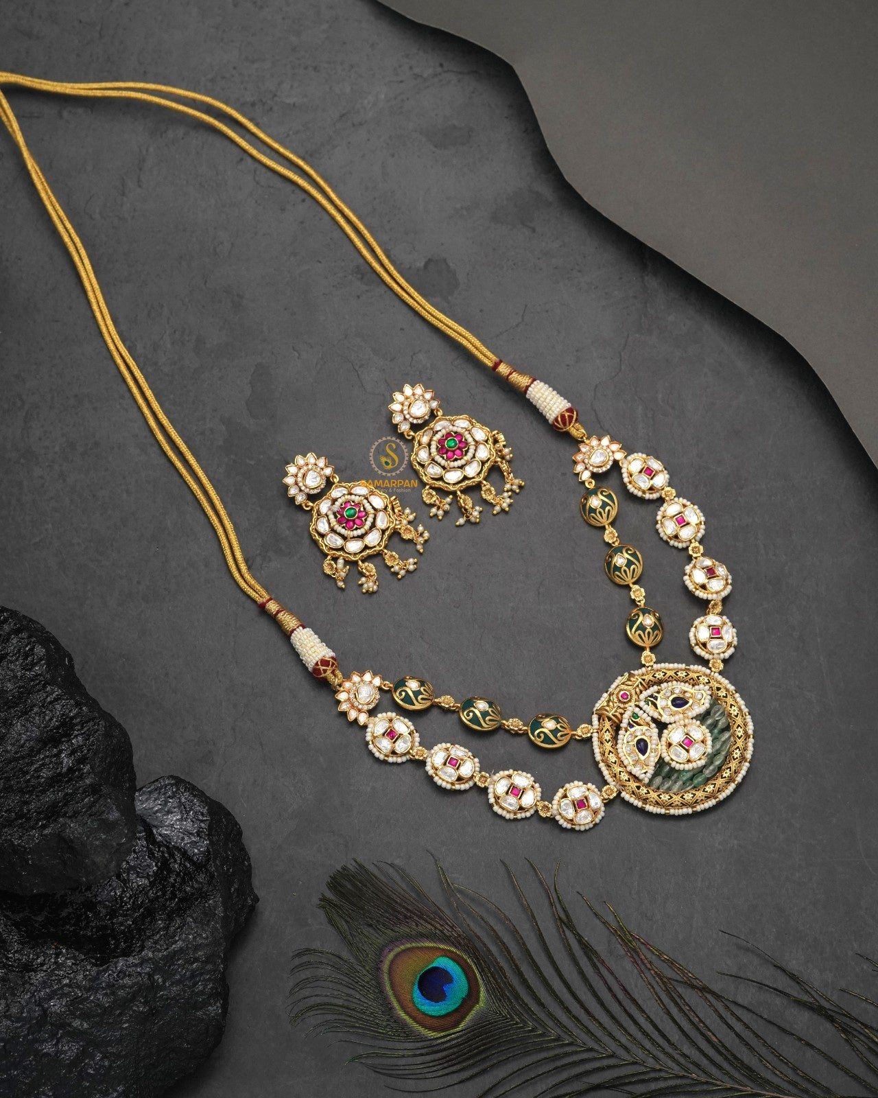 Ethnic Polki Moissanite necklace set for traditional Indian outfits for wedding guest styling