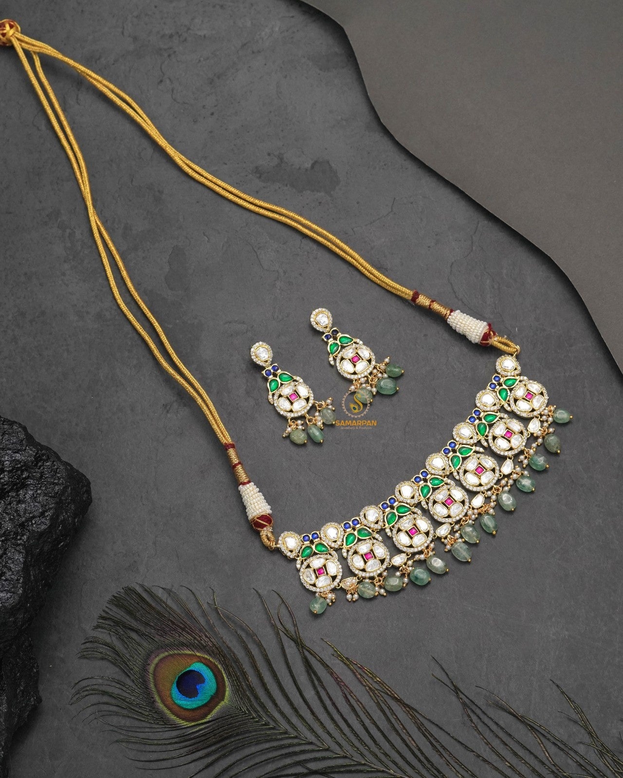 Polki Moissanite necklace set with earrings for party wear and occasions