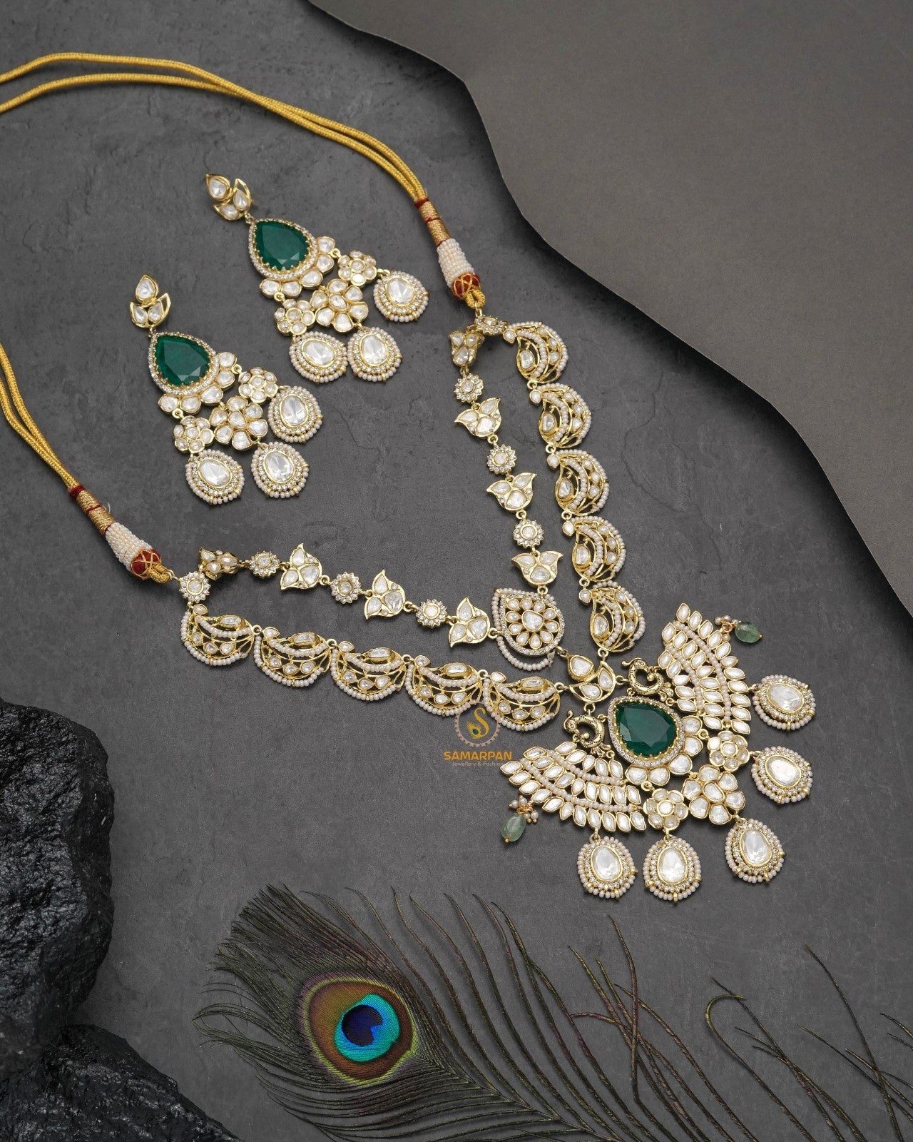 Diamond-look Polki Moissanite necklace set for women