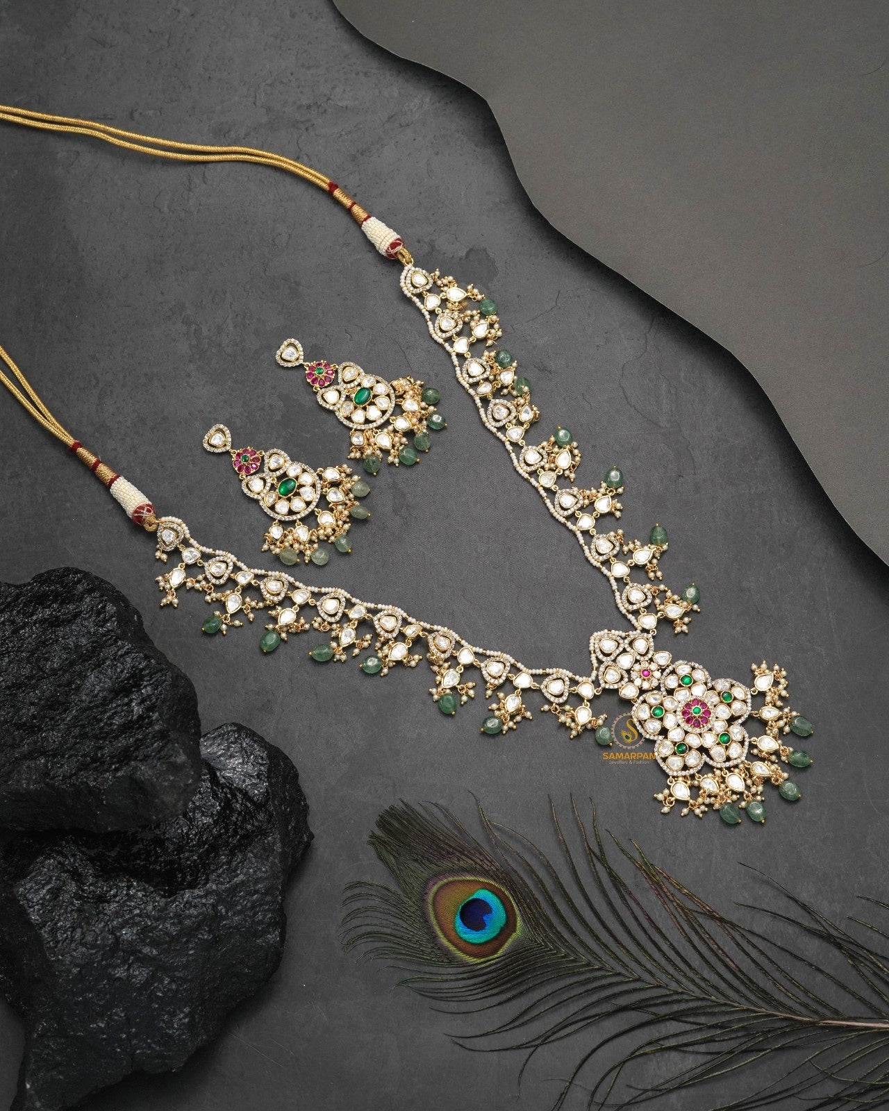 ornate polki moissanite pendant set for women