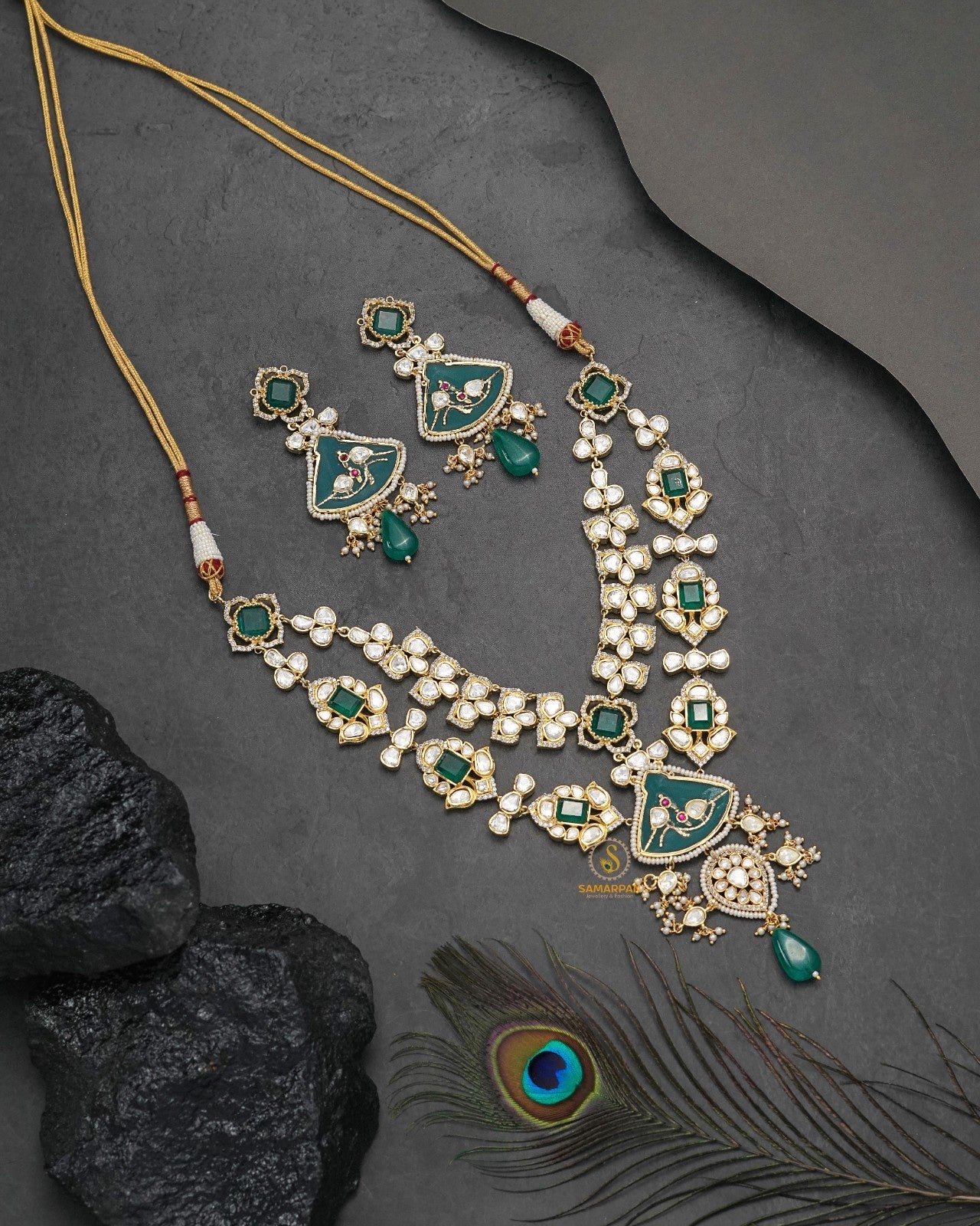 Designer Polki Moissanite jewellery set for saree and lehenga styling