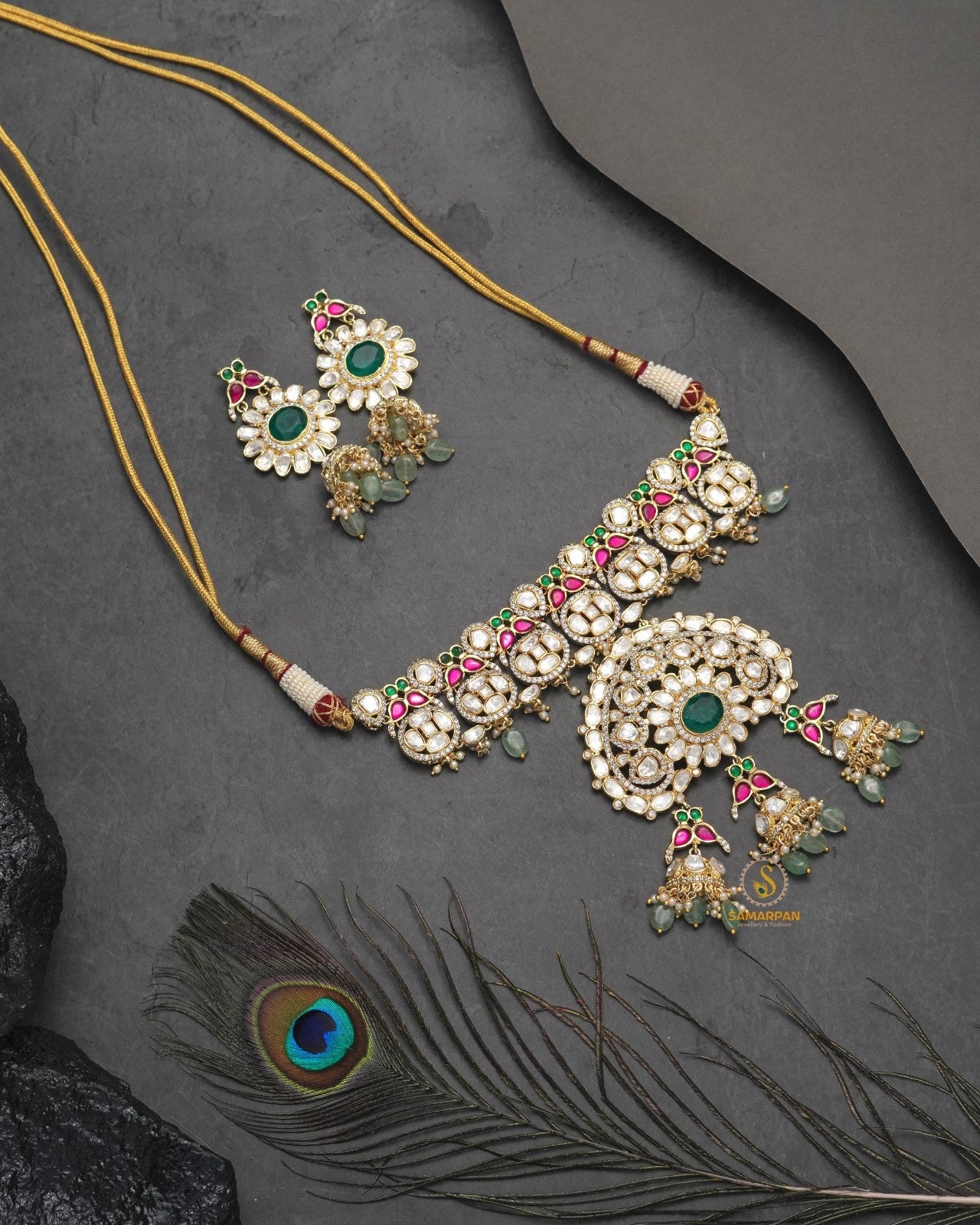 Festive Polki Moissanite necklace set for women by Samarpan Fashion for festive occasions
