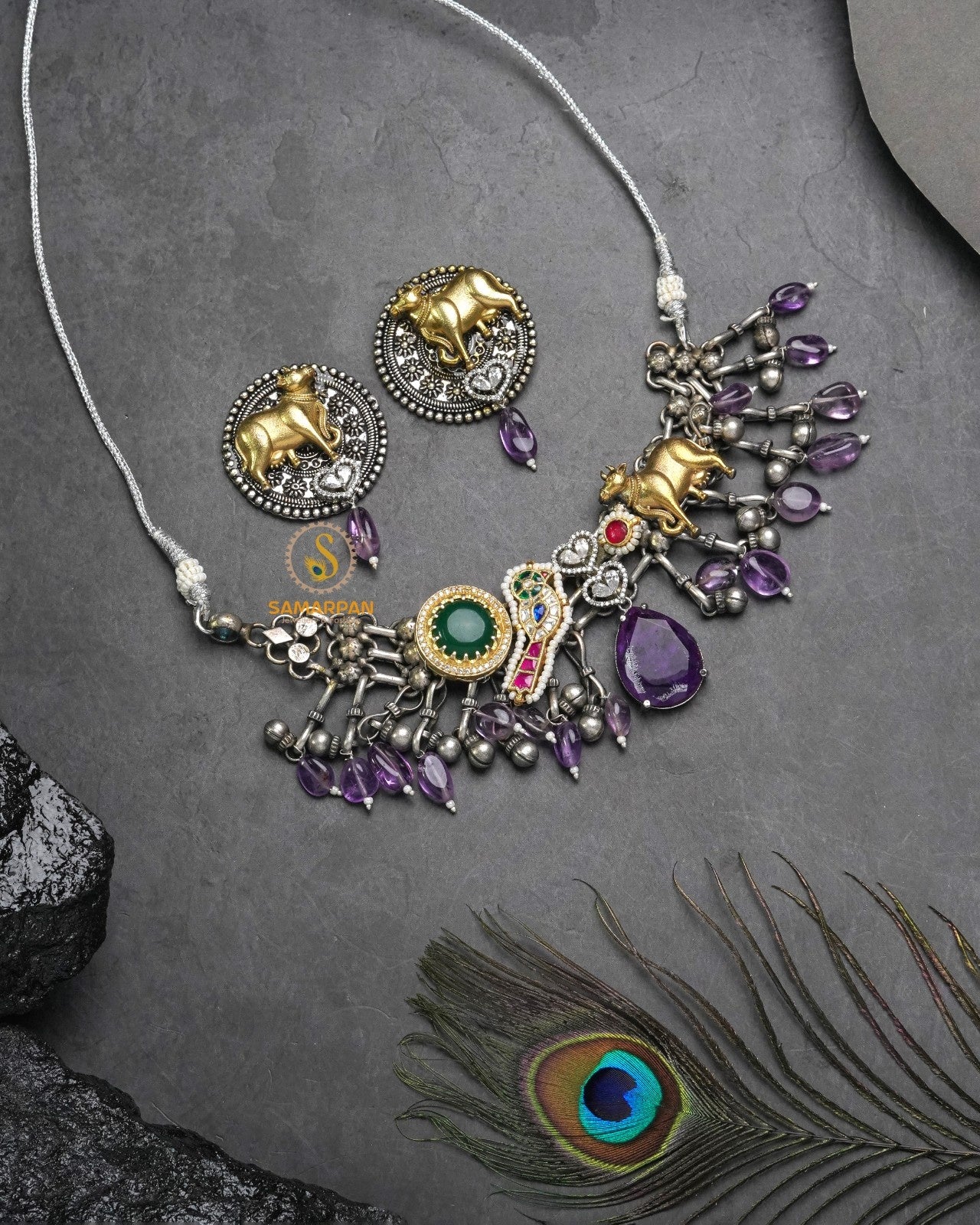 Party wear necklace set by Samarpan for women with matching earrings