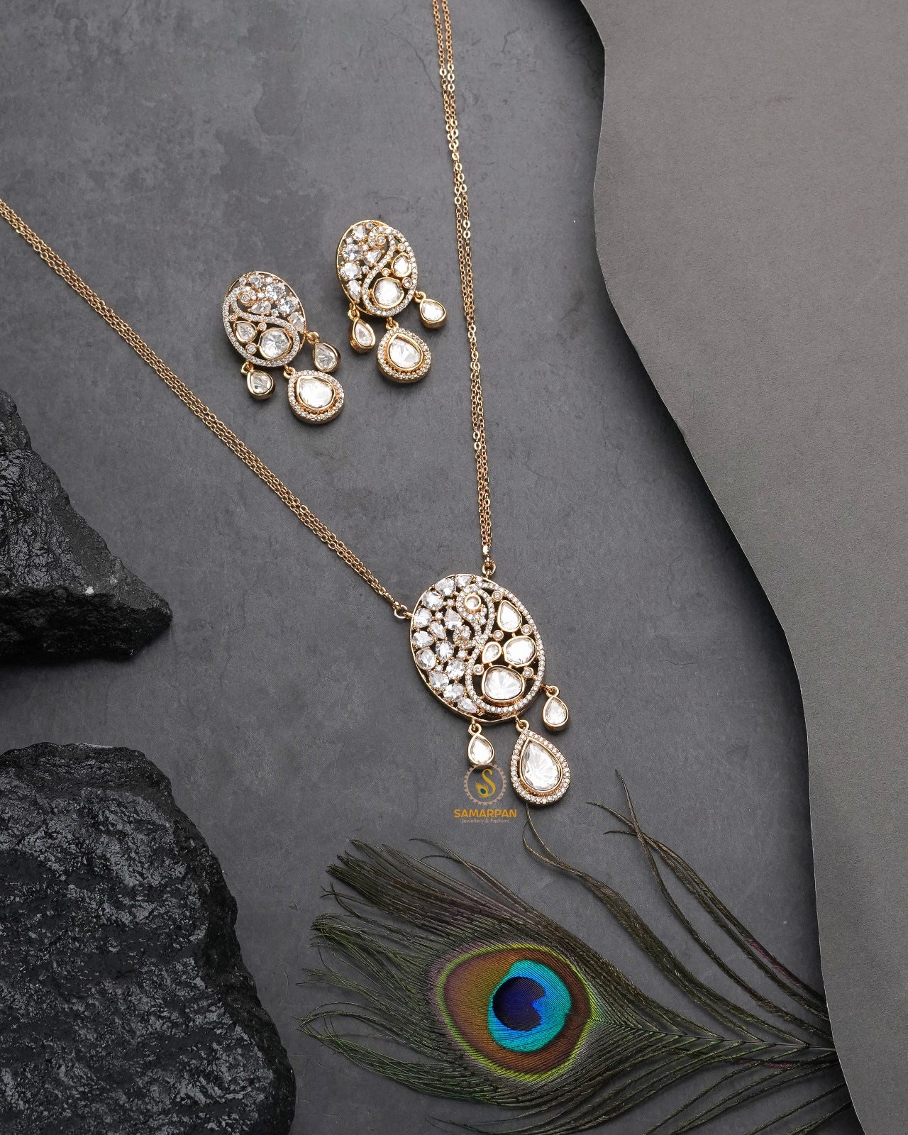 luxe polki moissanite pendant set for women