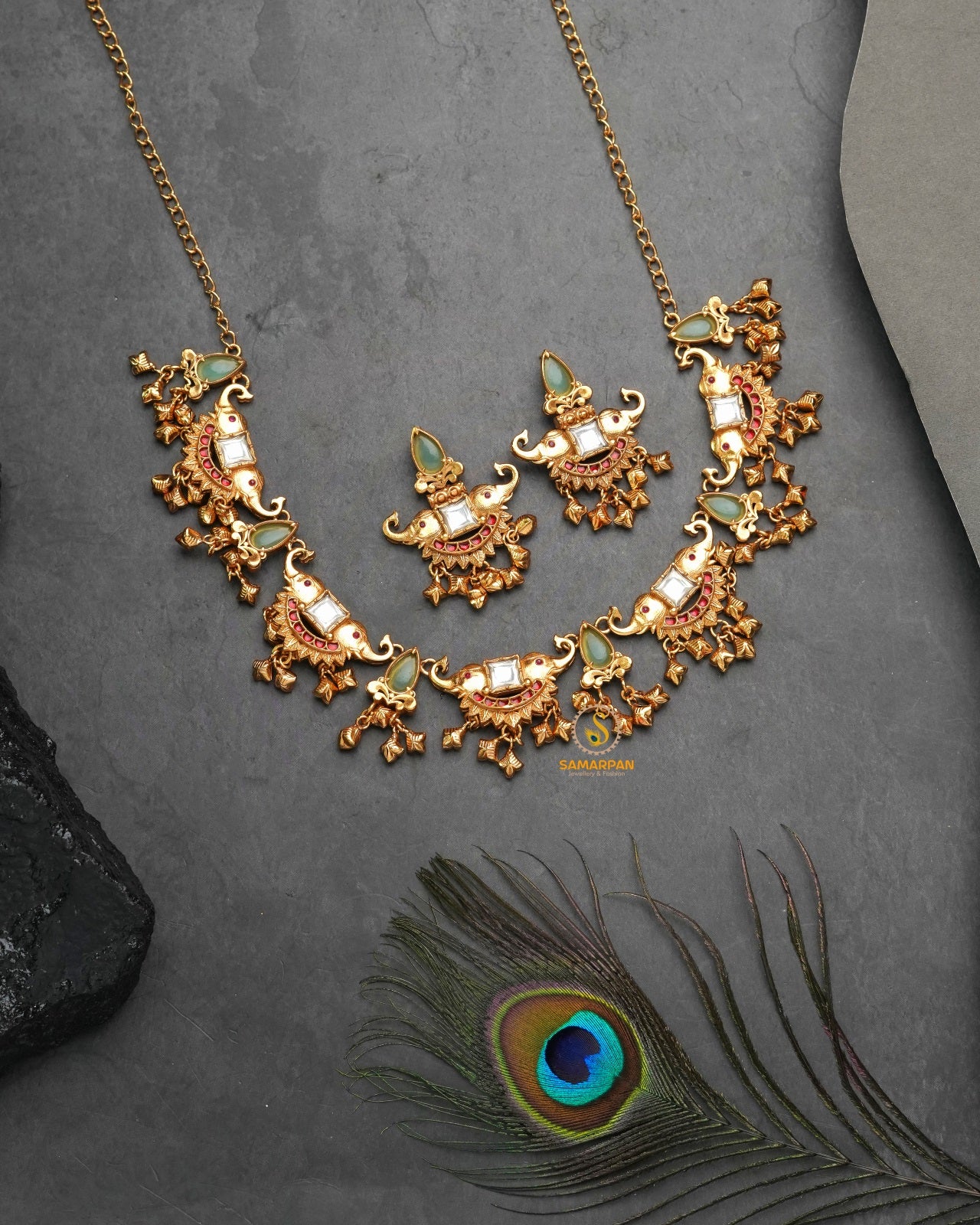 Golden Heritage party wear necklace set for festive evening and wedding guest looks