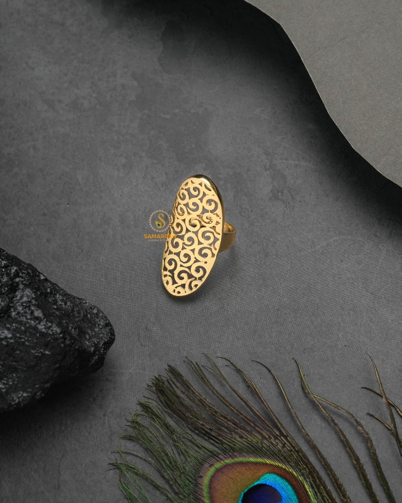 Metallic golden glow ring with radiant finish and modern shine