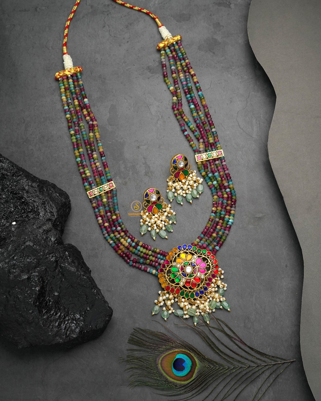 statement centerpiece jadau kundan pendant set with matching earrings