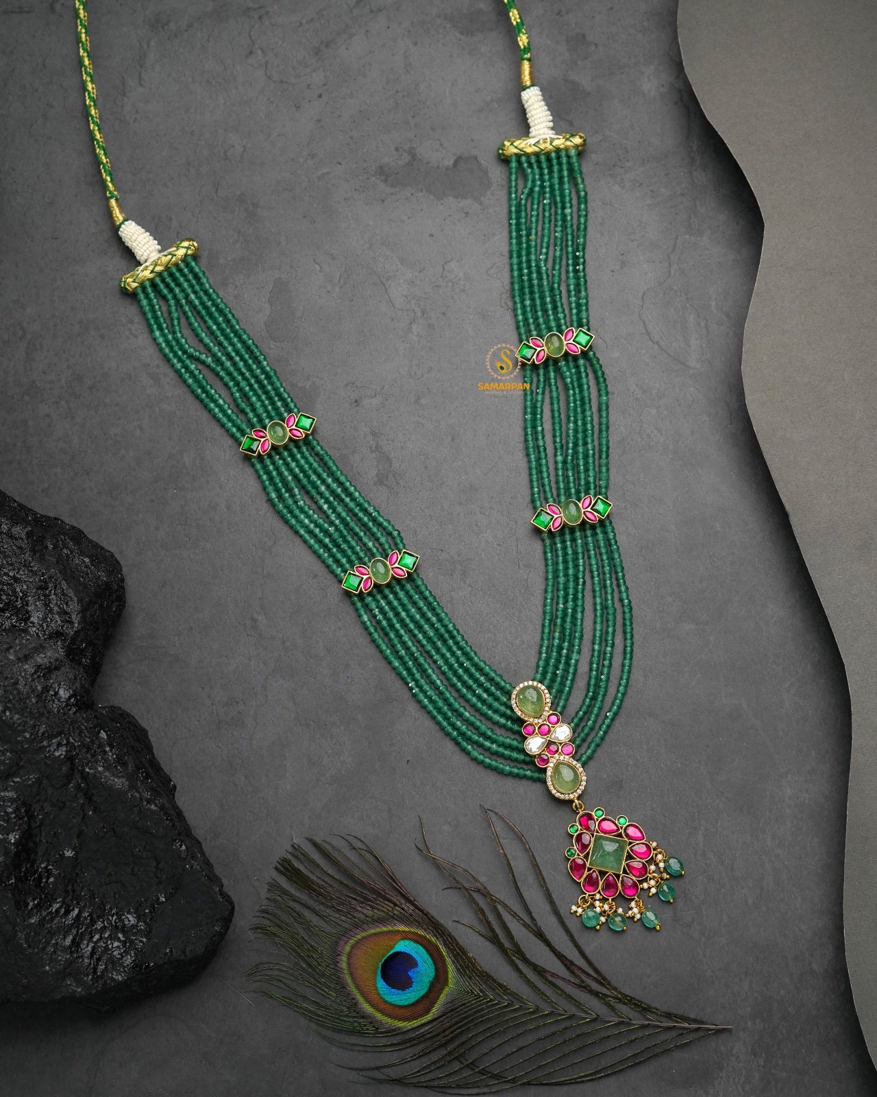 modern fusion edge jadau kundan pendant set with matching earrings