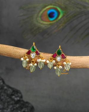 ruby jadau kundan earrings with ballis and hoops for women festive ethnic wear