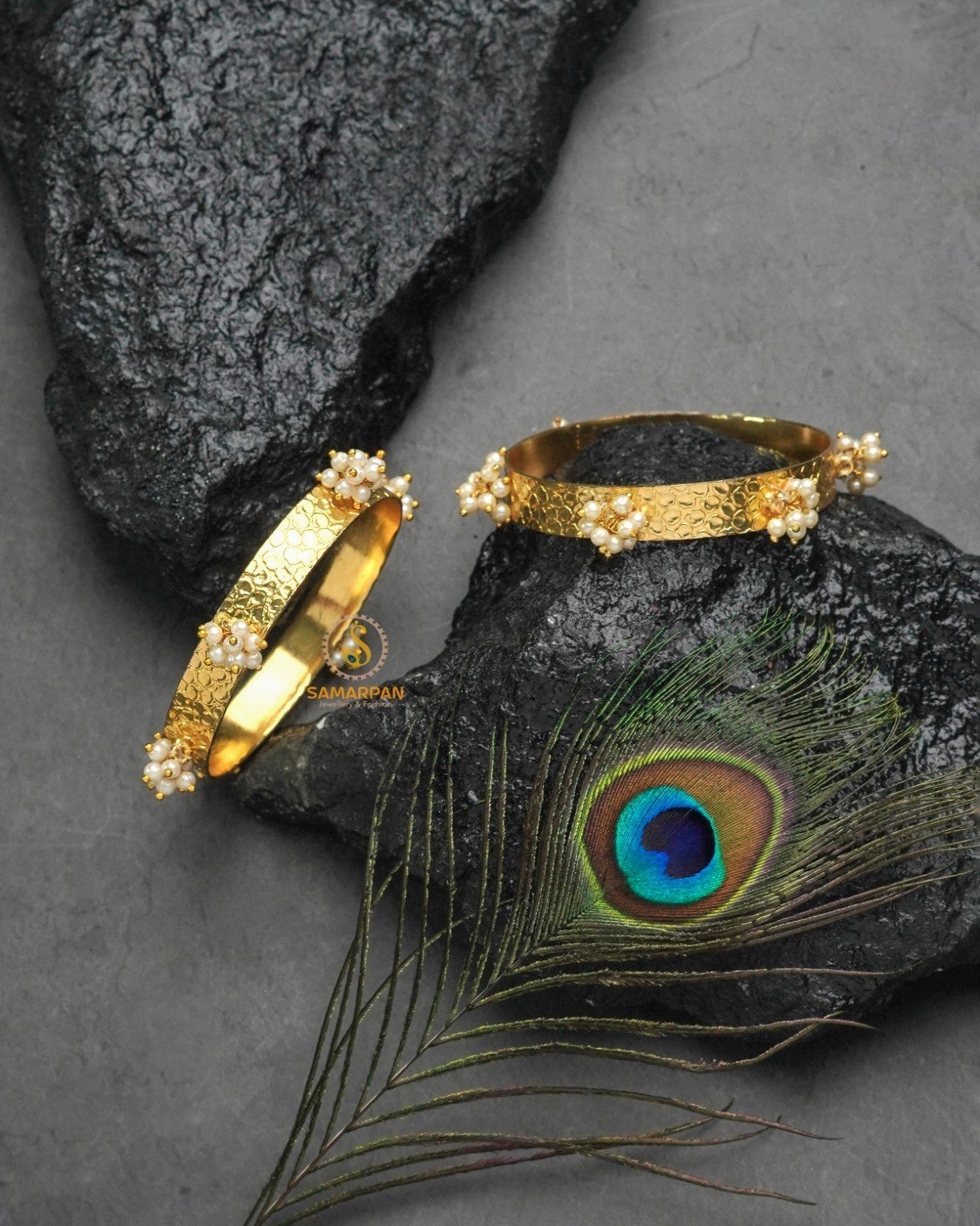 Statement modern kundan bangles and bold kangan set in gold finish with intricate stone detailing