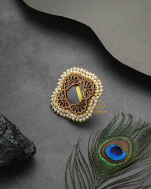 Party wear metallic golden glow ring with festive light-catching shine