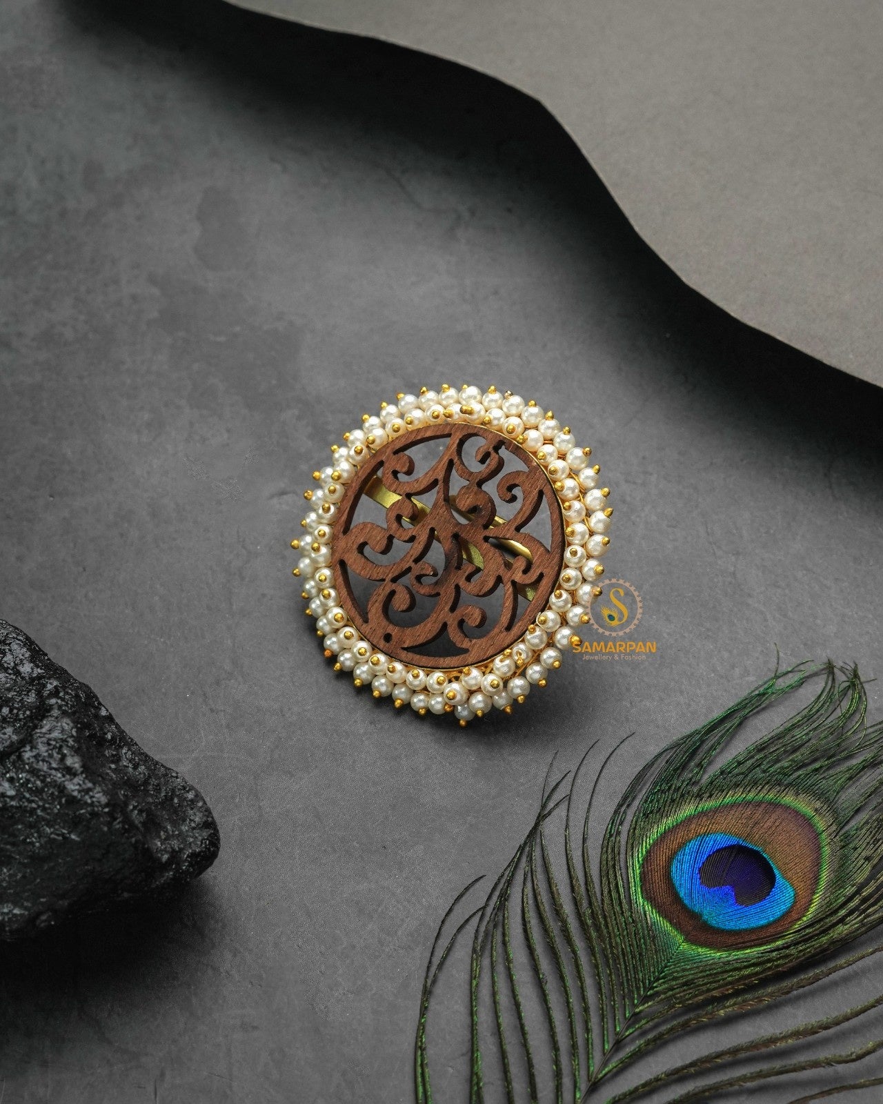 Luminous metallic golden glow ring with bright reflective surface