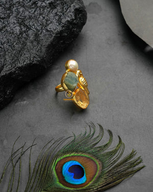 Contemporary metallic golden glow ring styled with smooth golden sheen