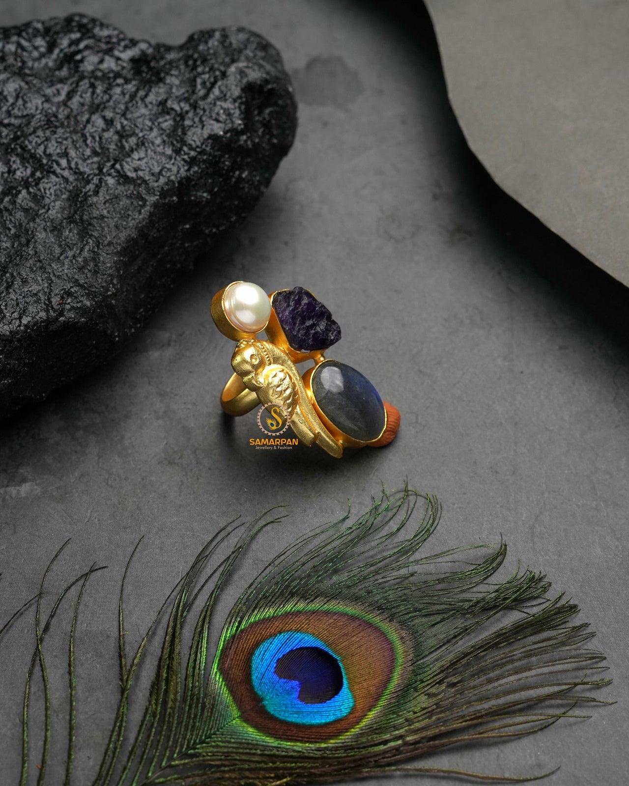 Contemporary metallic golden glow ring styled with smooth golden sheen