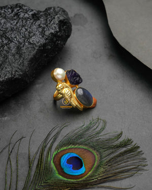 Contemporary metallic golden glow ring styled with smooth golden sheen