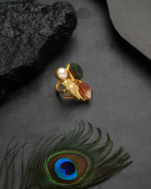 Contemporary metallic golden glow ring styled with smooth golden sheen