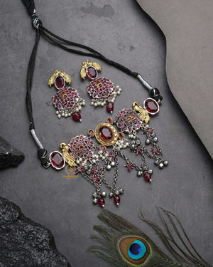 Designer tribal antique necklace set for wedding guest ethnic styling