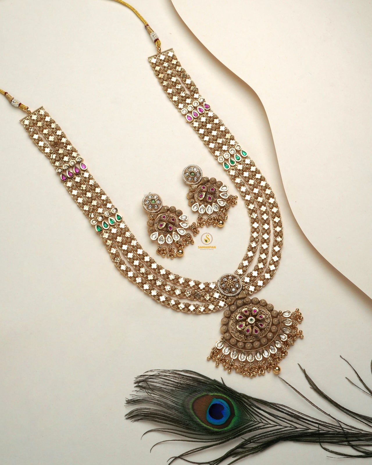 ethnic polki moissanite pendant set for women