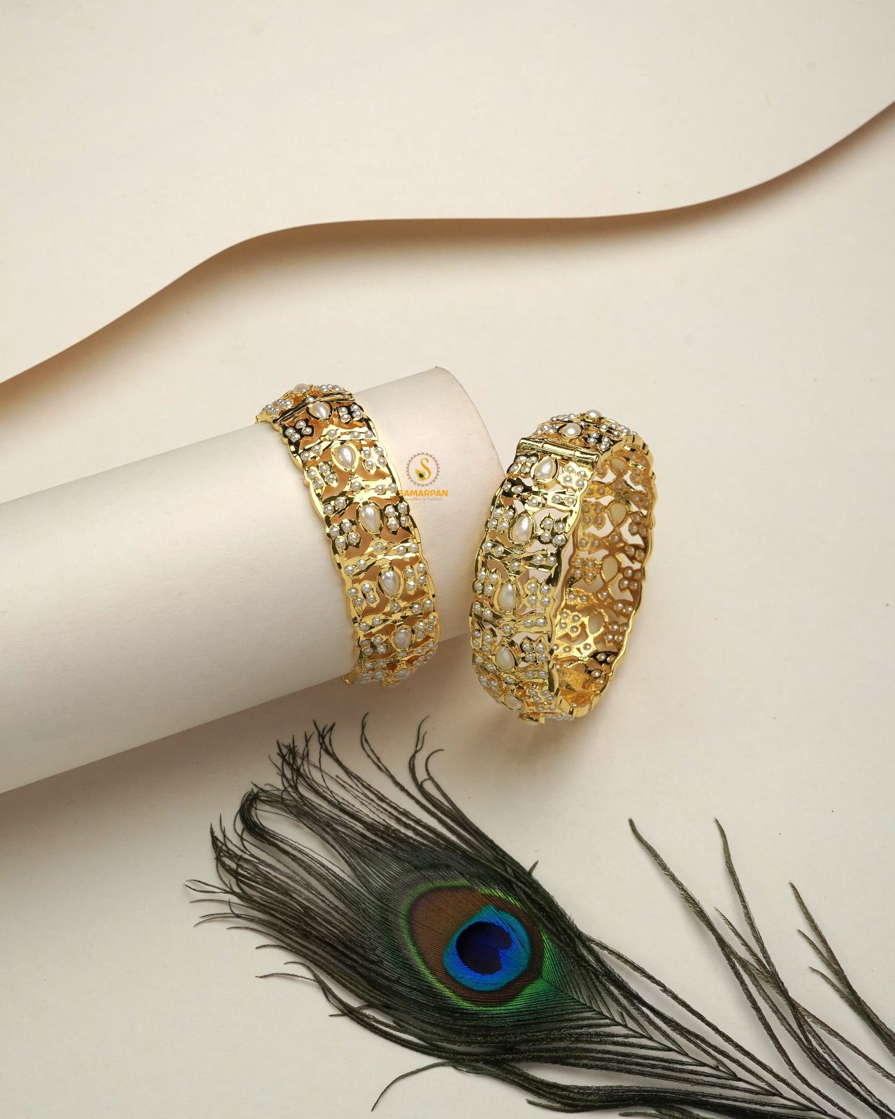 Antique kundan bangles and royal bridal kangan set with intricate stone detailing in gold finish