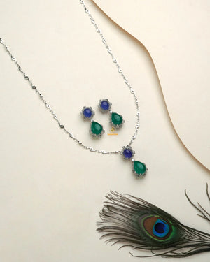 Mint Color Designer diamond collection pendant set styled for party wear