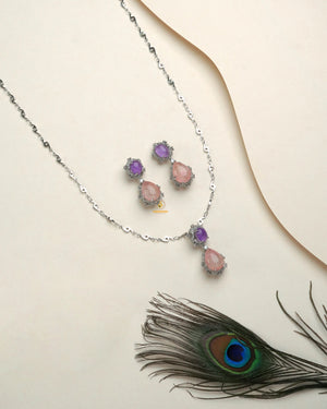 Purple Color Designer diamond collection pendant set styled for party wear