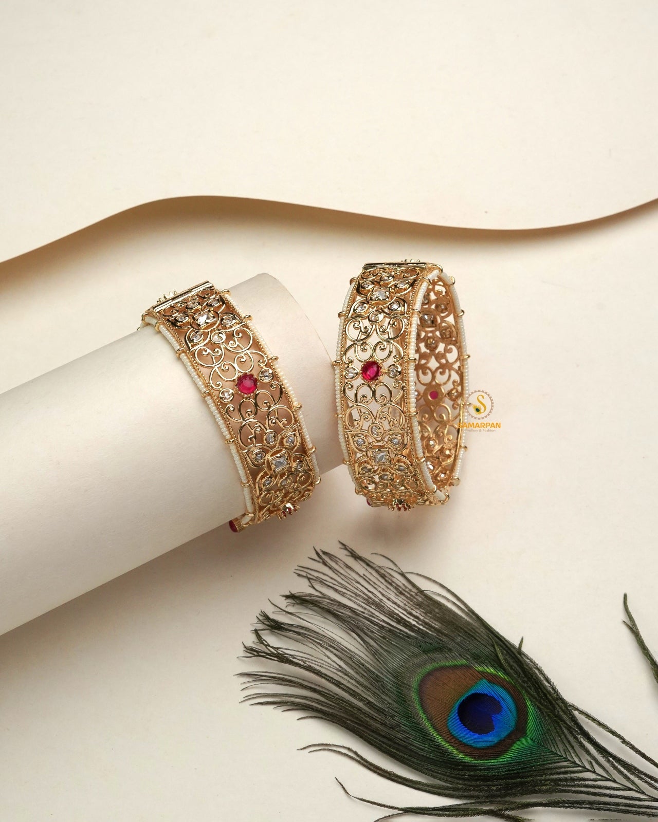 Traditional antique bangles and kundan kangan set in gold tone for festive and wedding occasions