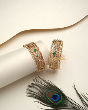 Traditional antique bangles and kundan kangan set in gold tone for festive and wedding occasions