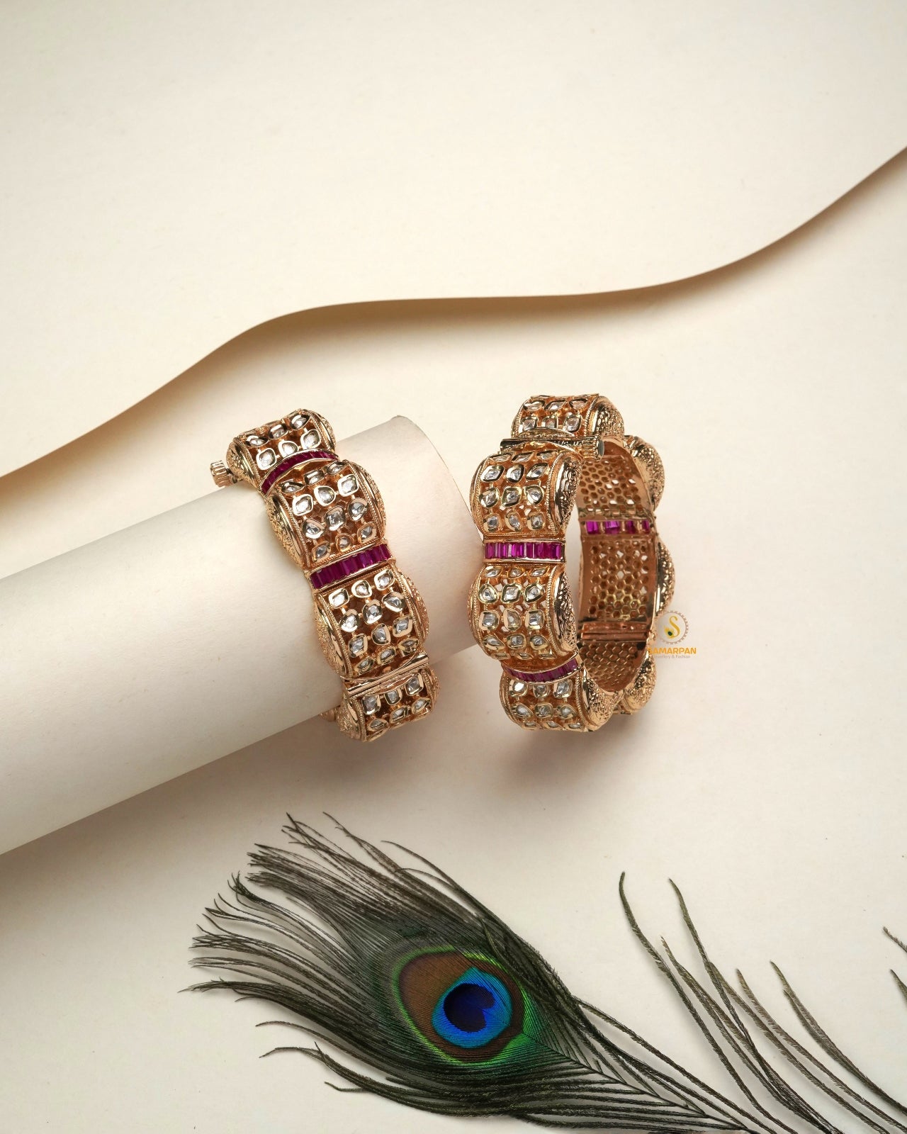 Bridal polki kundan bangles set with traditional kangan in gold finish and intricate stone detailing for wedding wear