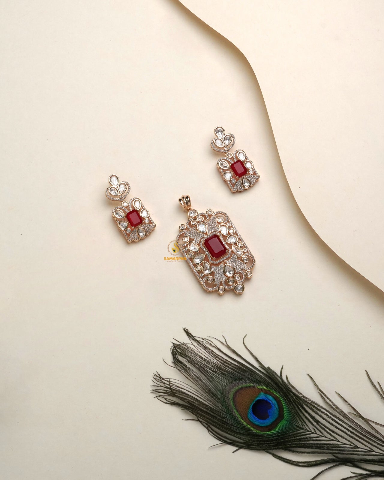 regal polki moissanite pendant set for women