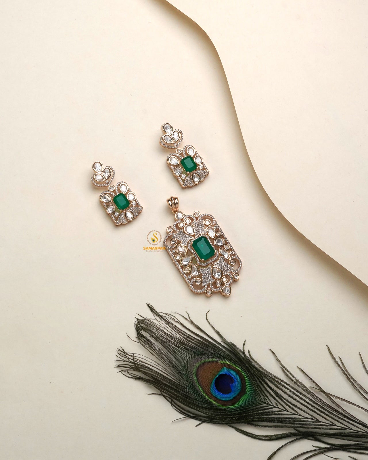 regal polki moissanite pendant set for women