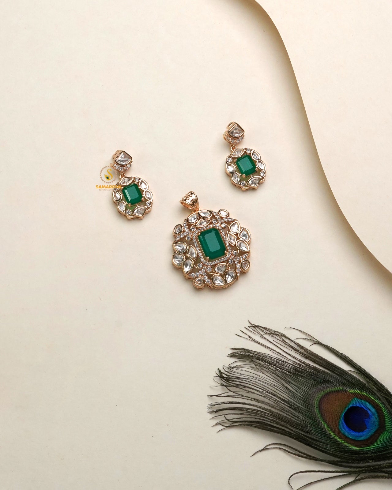 elegant polki moissanite pendant set for women