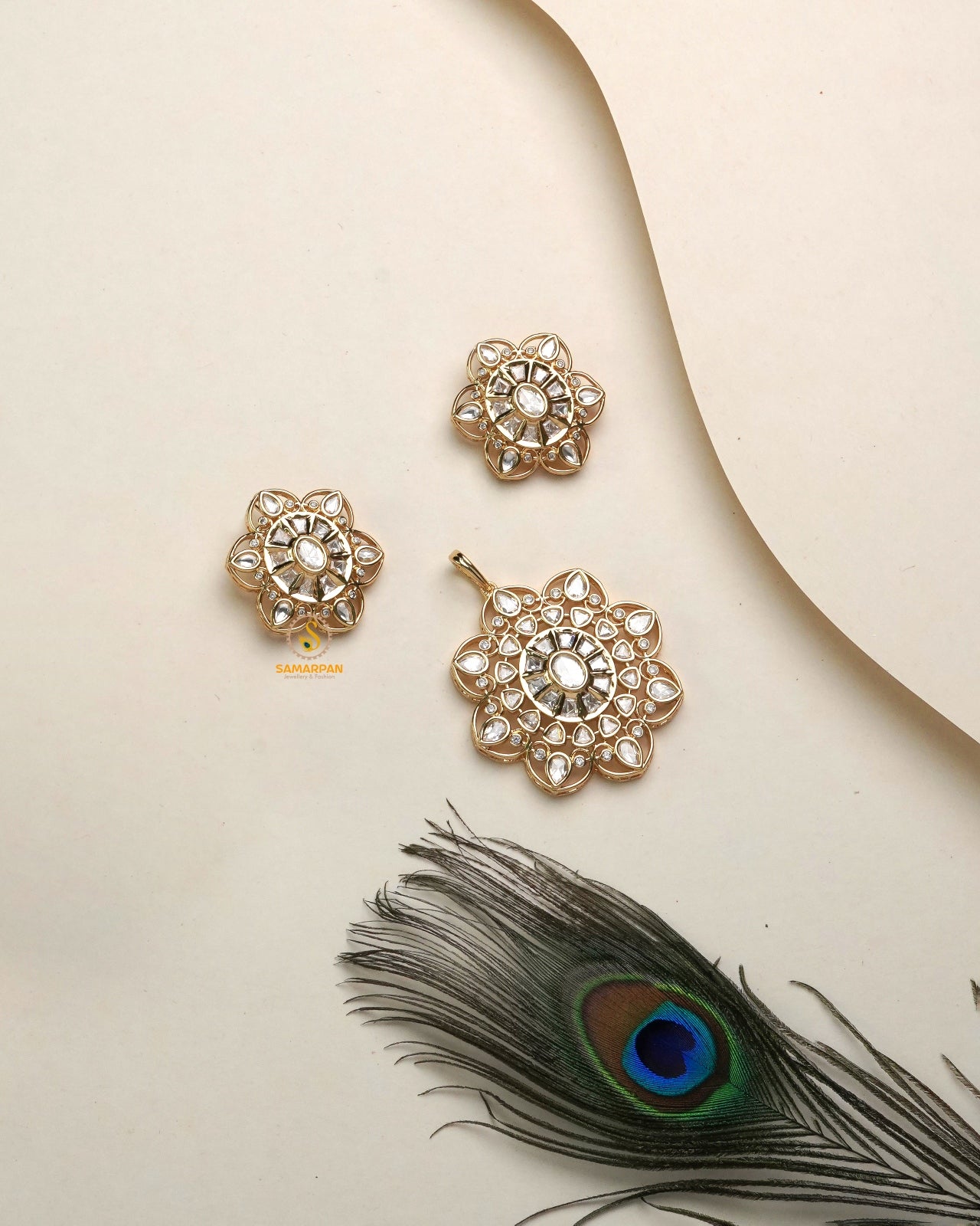 party wear polki moissanite pendant set for women