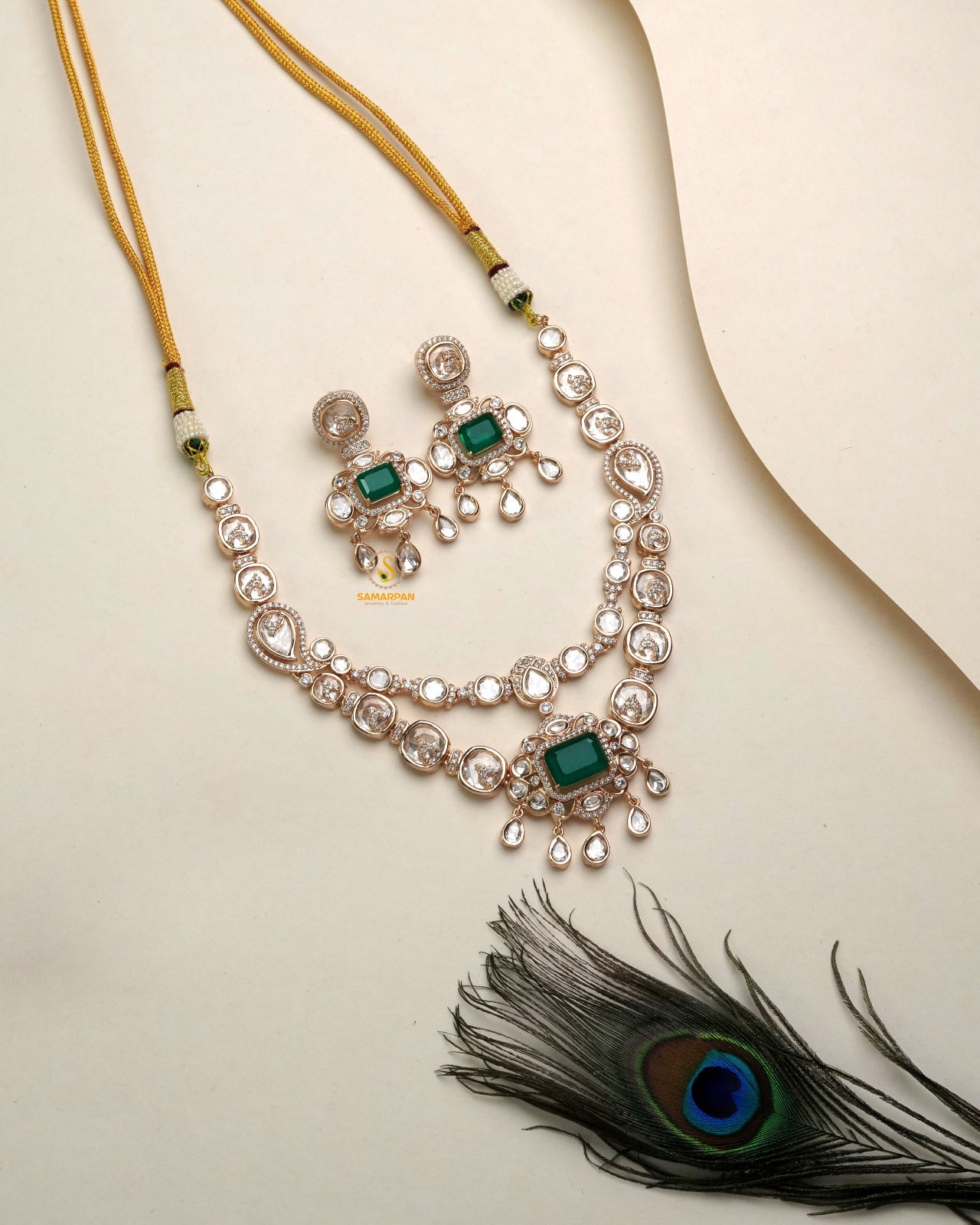 Festive Polki Moissanite necklace set for women by Samarpan Fashion