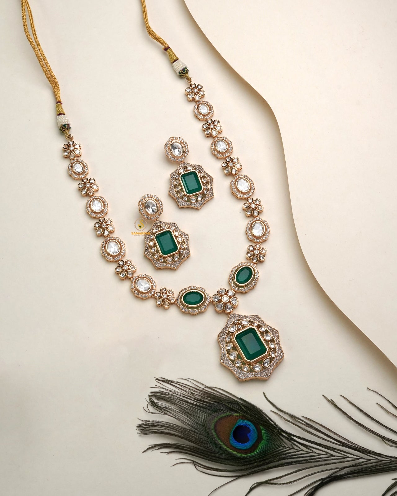 wedding guest polki moissanite pendant set for women