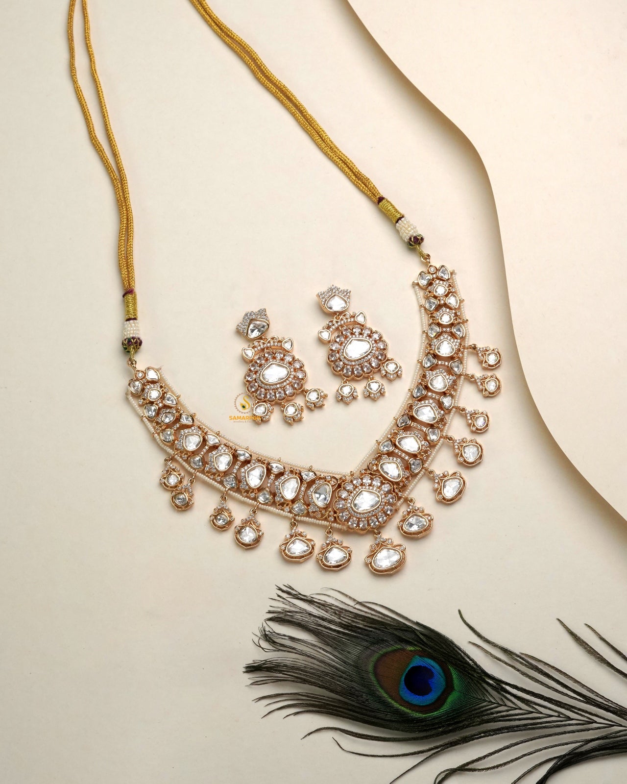 Elegant Polki Moissanite necklace set for Indian celebration wear for wedding guest styling