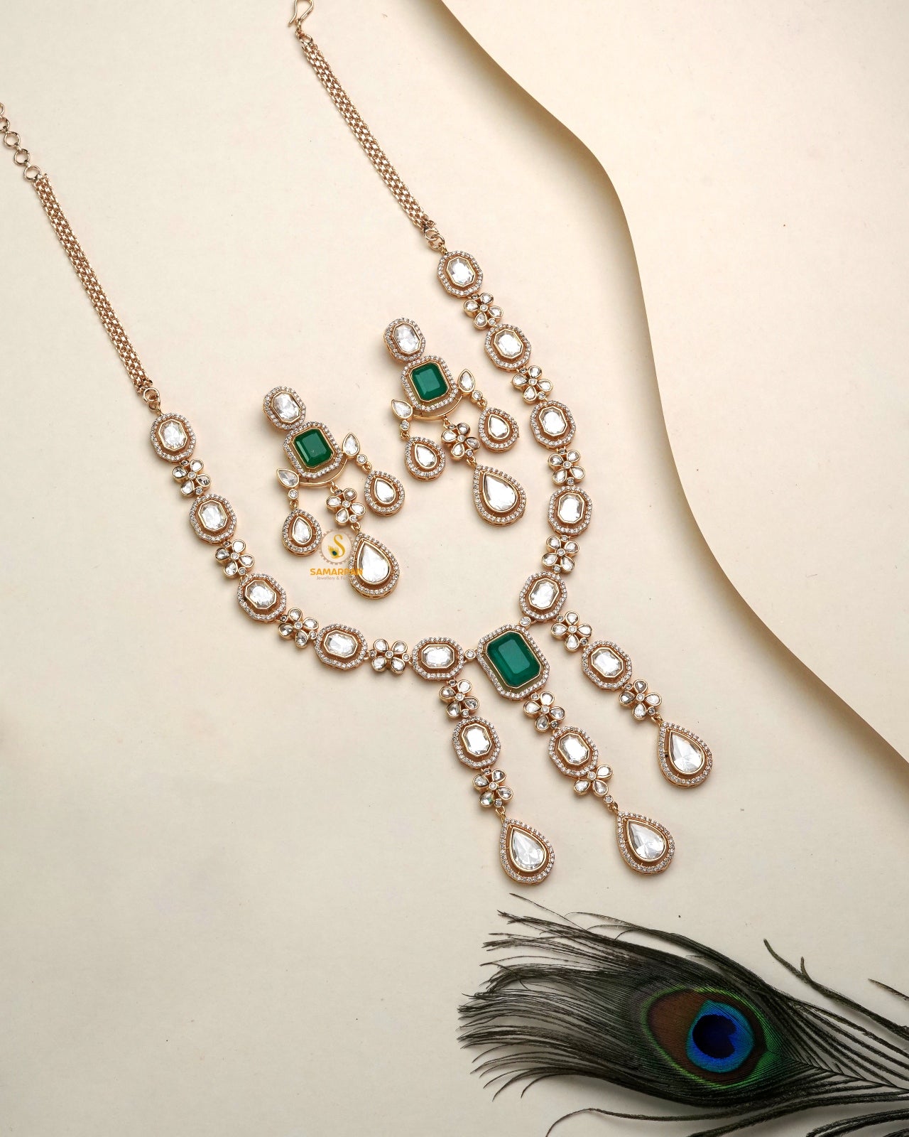 Diamond-look Polki Moissanite necklace set for women
