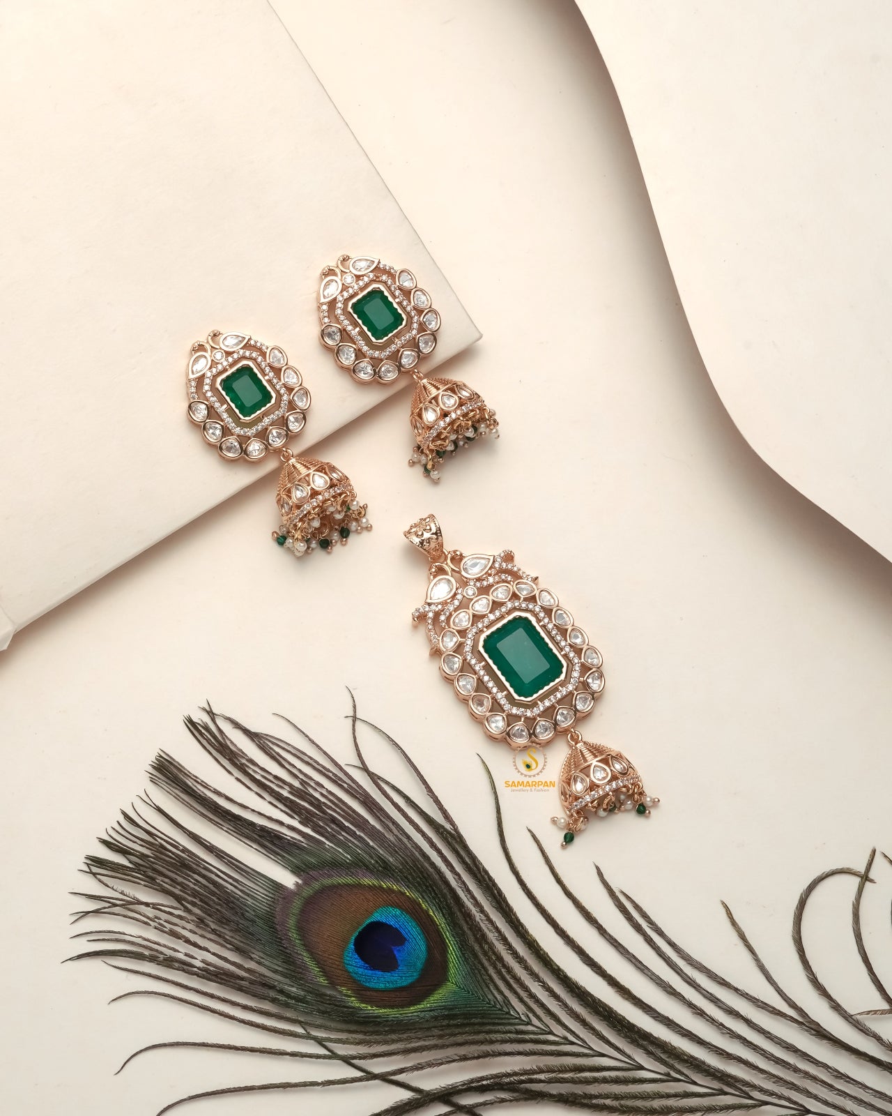 traditional polki moissanite pendant set for women