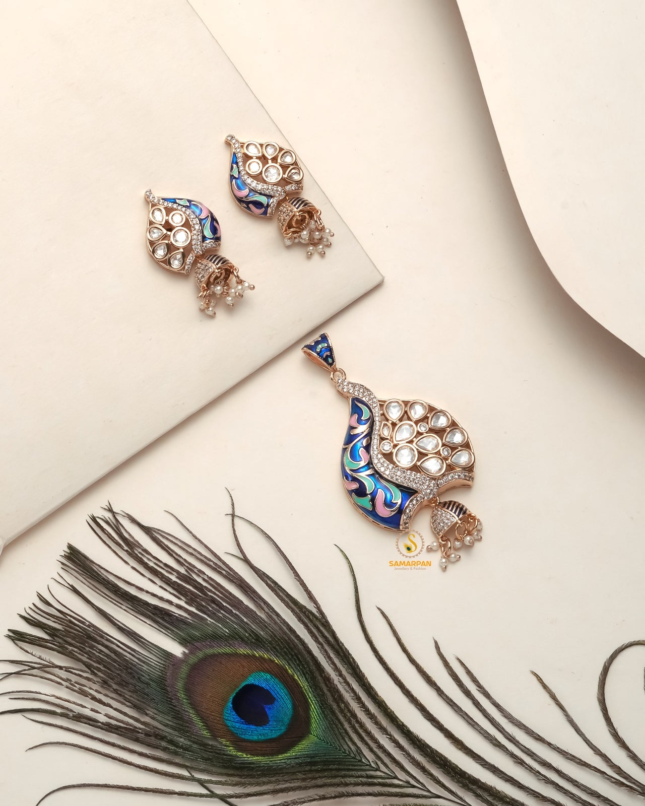 festive polki moissanite pendant set for women