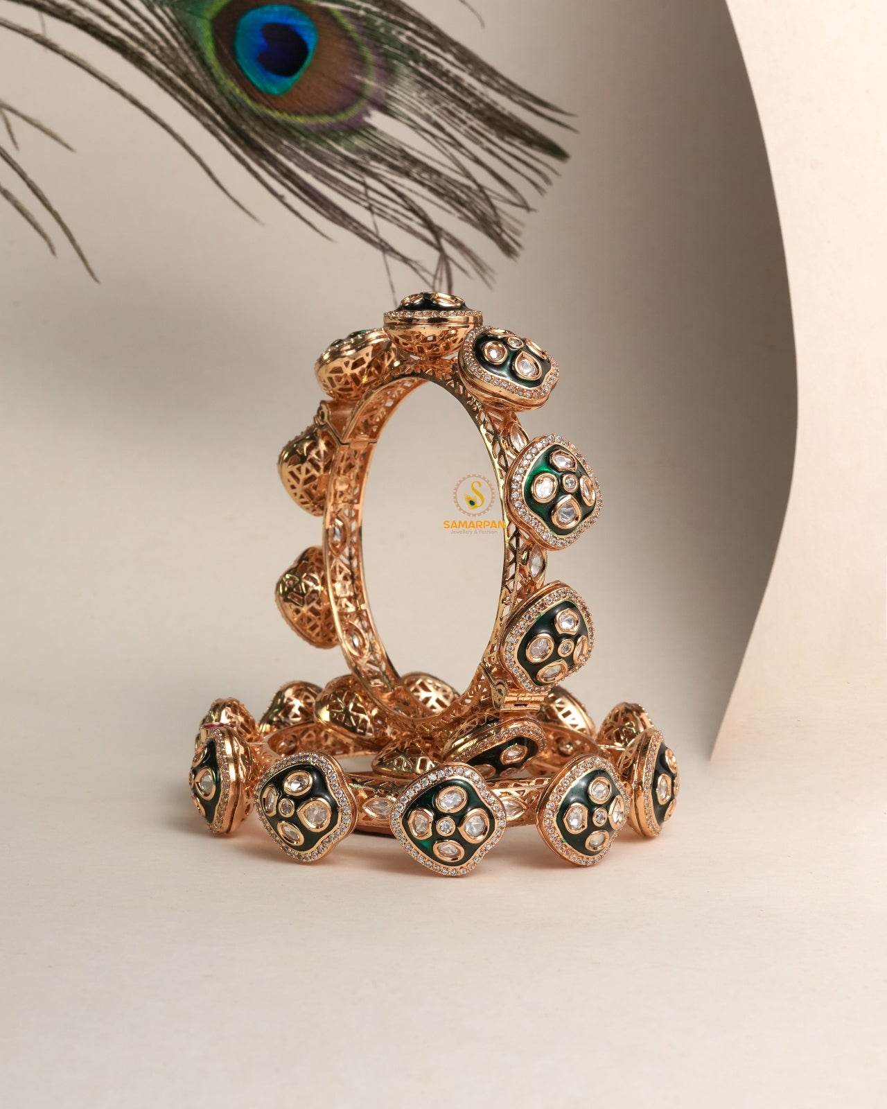 Elegant polki stone bangles and kangan set for evening party wear
