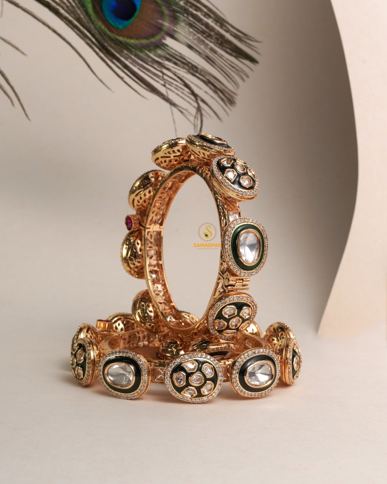 Designer-inspired polki bangles and traditional kangan set in gold finish for bridal and festive wear, handcrafted ethnic jewelry for women