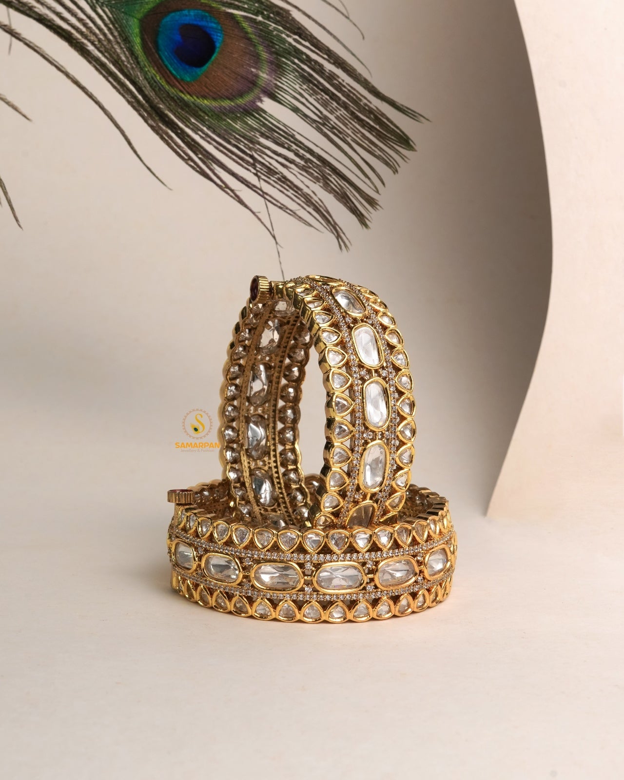 Polki bangles and traditional kangan set for bridal layering in gold finish with intricate stone detailing, wedding jewelry for women