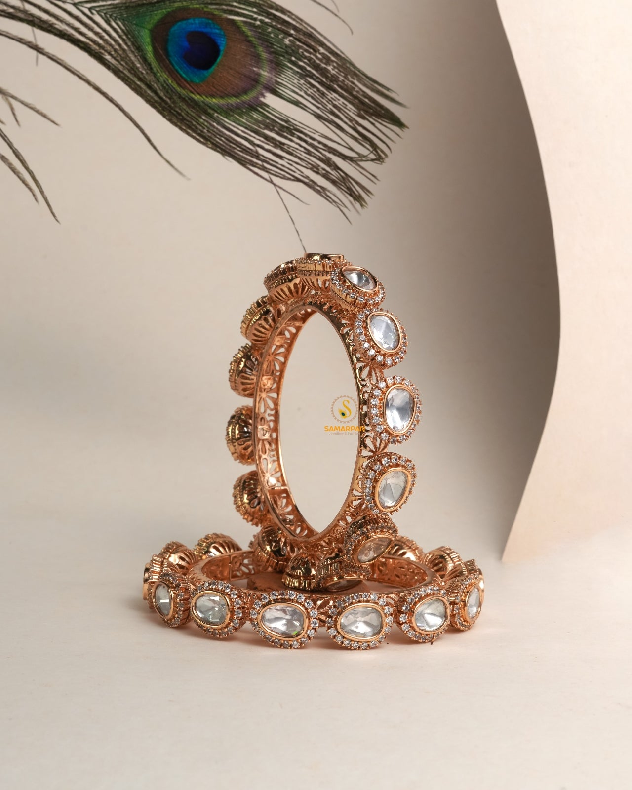 Polki bangles and traditional kangan set in gold finish with stone detailing for wedding guest ethnic wear