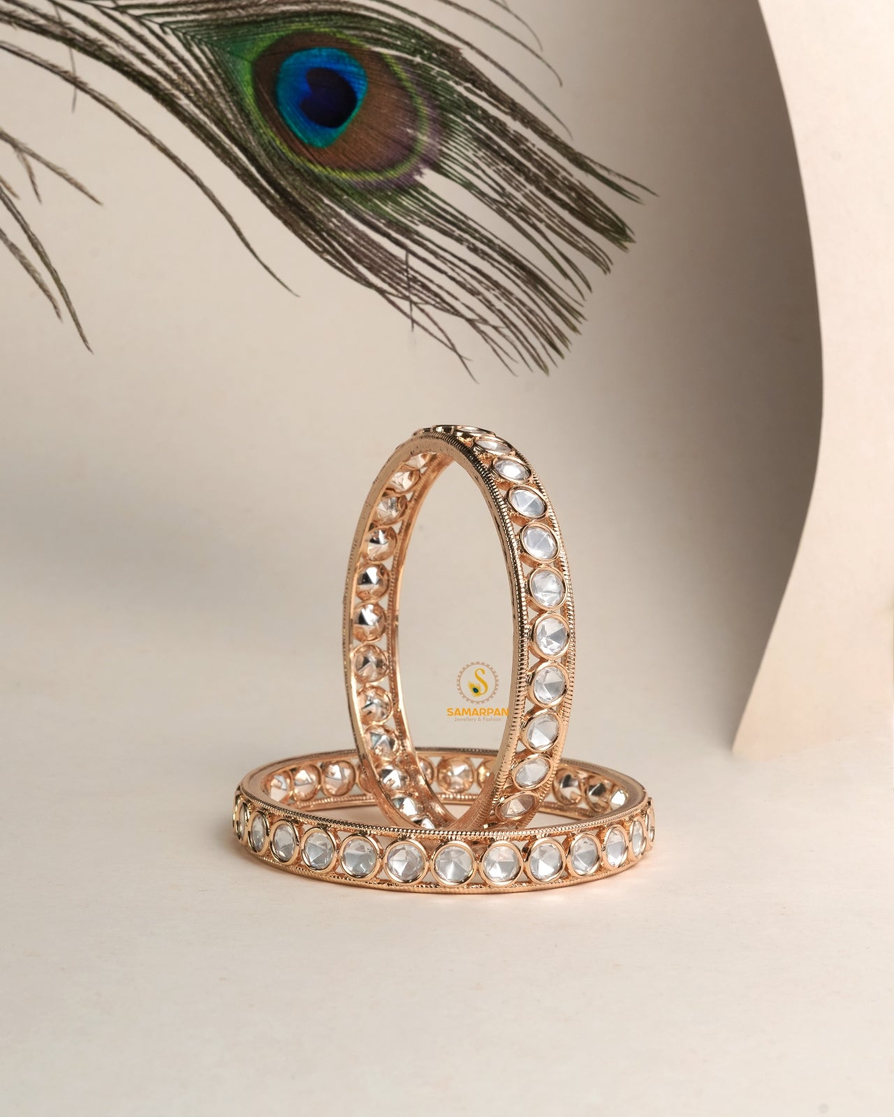 Polki bangles and kangan set with traditional design in gold tone for temple and festive occasions